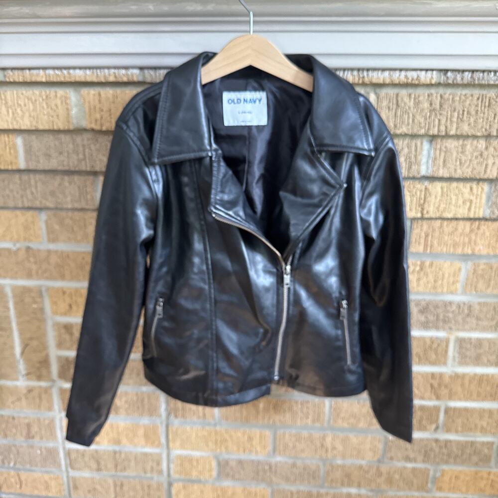 Old Navy KIDS Soft Faux Leather Biker Moto Jacket Black Size L 10/12 Grunge Punk